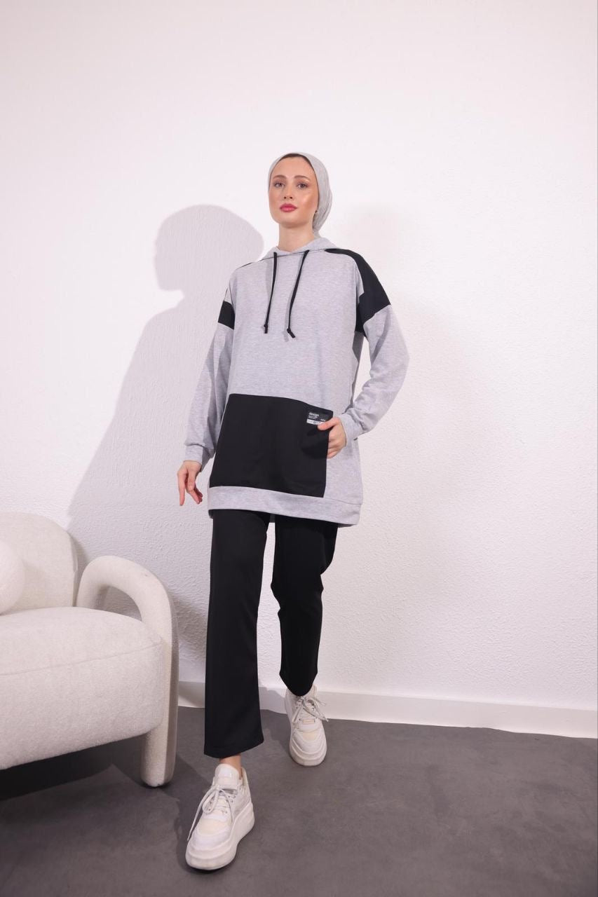 Grey & Black Hoodie Training Suit for Women – Acadia House