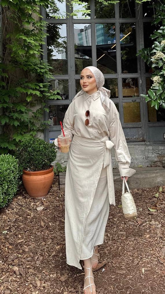 Elegant Linen Wrap Skirt Beige – Final Sale - Acadia House