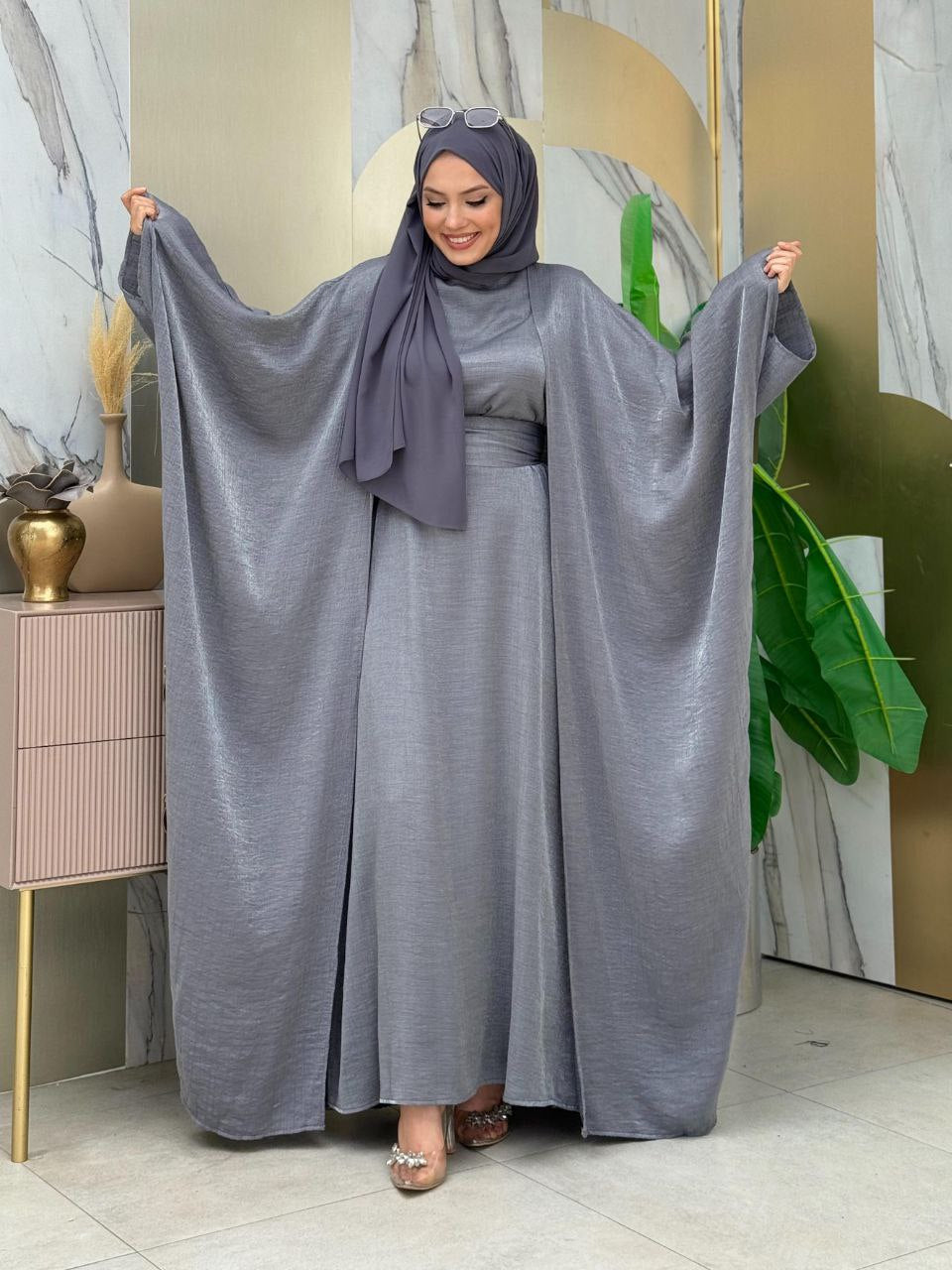 Butterfly Grey Dress – Elegant Abaya Dress - Acadia House