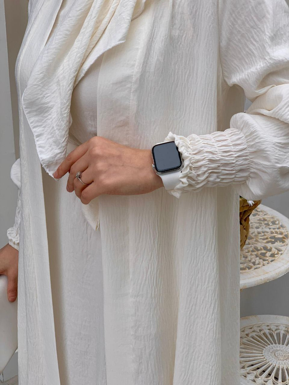 Elegant White Four-Piece Abaya Set - Acadia House