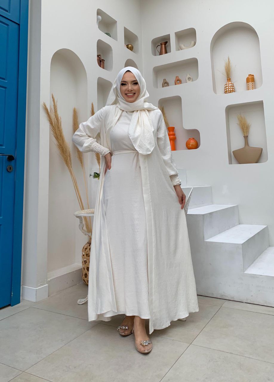 Elegant White Four-Piece Abaya Set - Acadia House