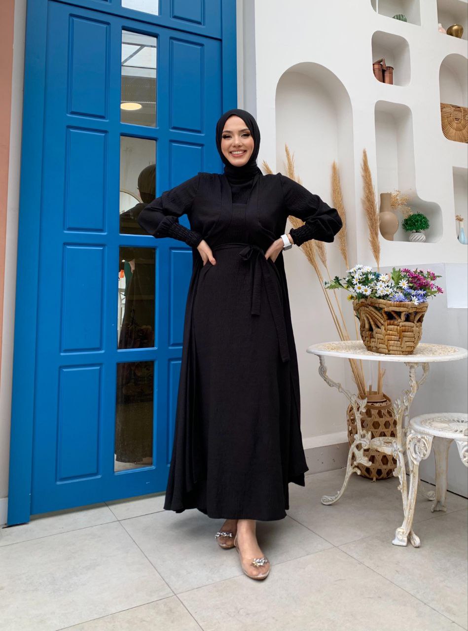 Four Piece Abaya Set Black - Black Abaya Set - Acadia House