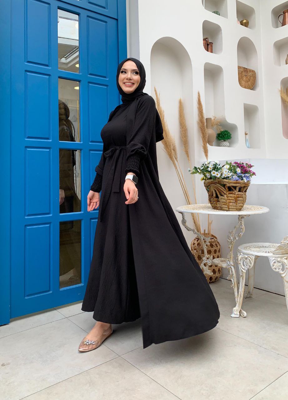 Four Piece Abaya Set Black - Black Abaya Set - Acadia House