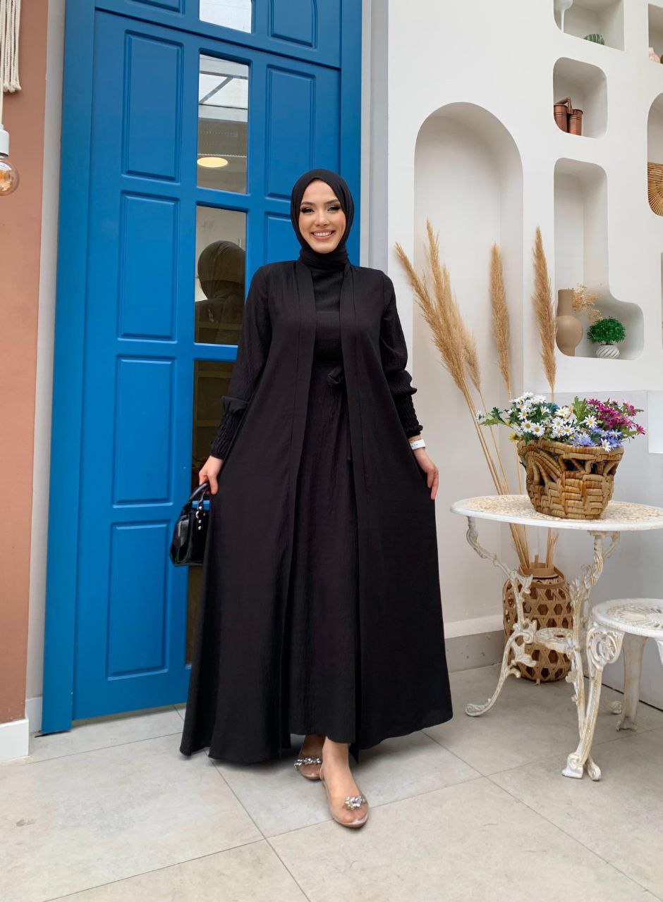 Four Piece Abaya Set Black - Black Abaya Set - Acadia House