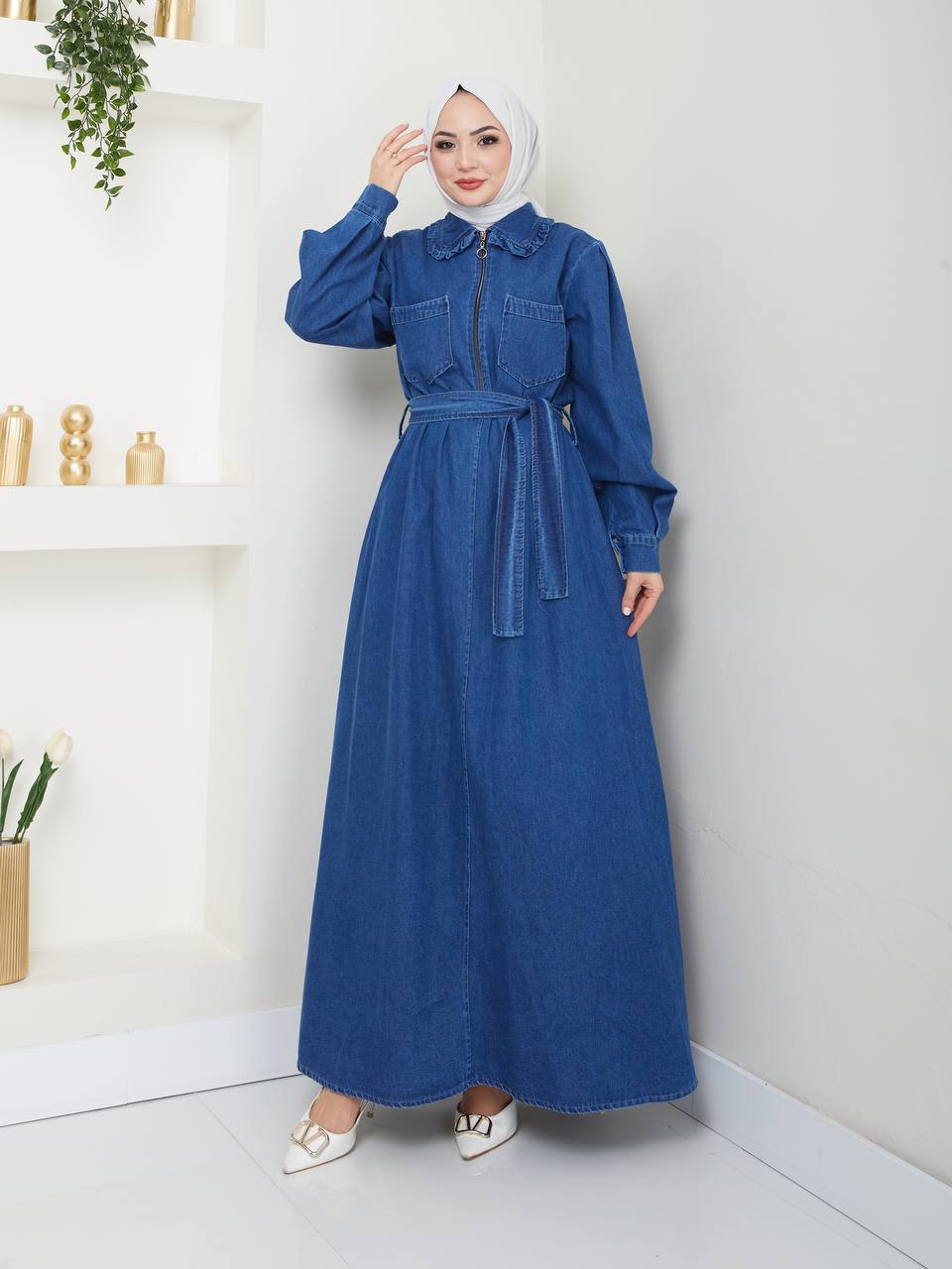Denim Dress Dark Blue – Stylish Abaya Jeans - Acadia House