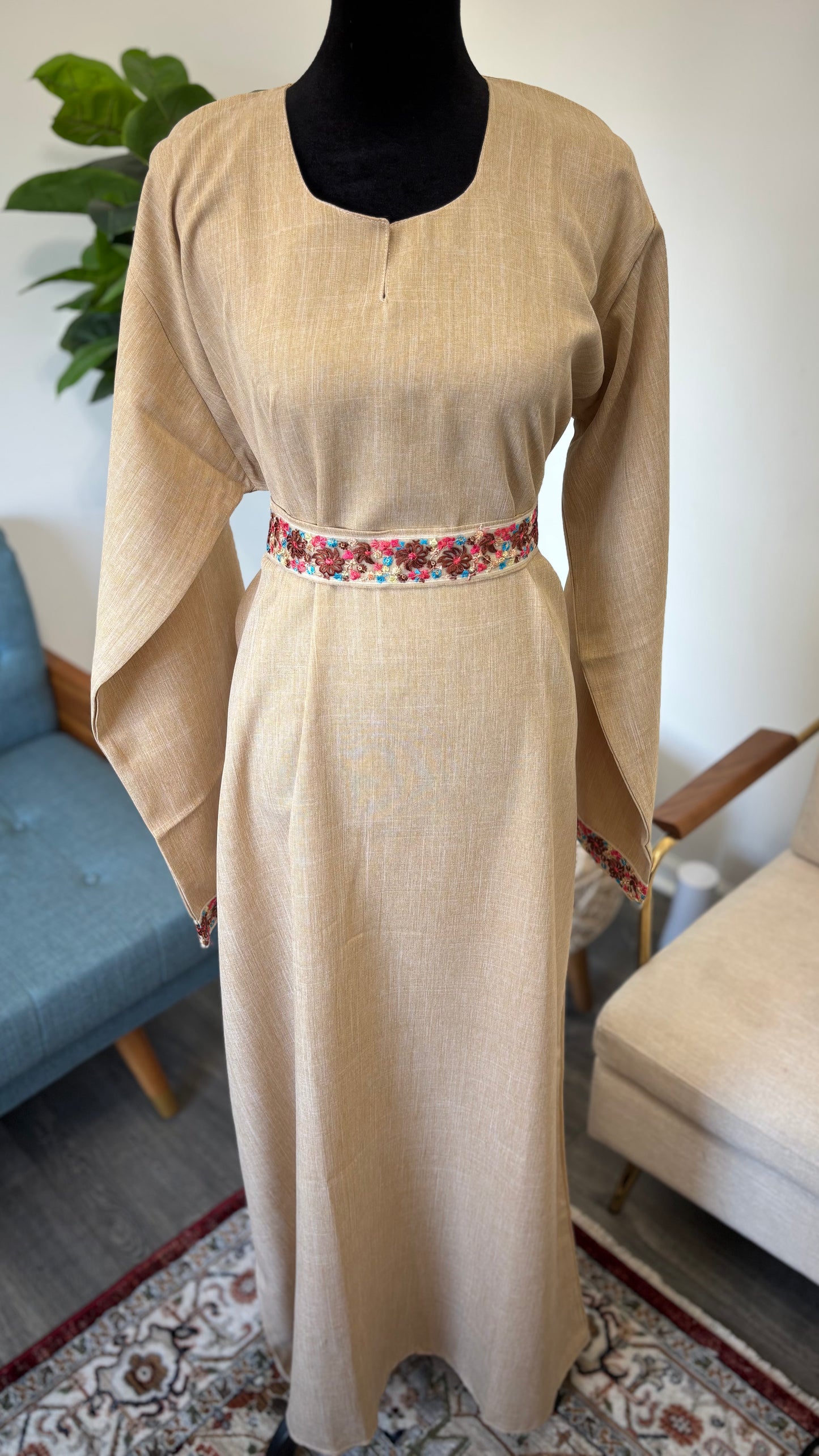 Elegant Flower Abaya in Beige – Modest Dress - Acadia House