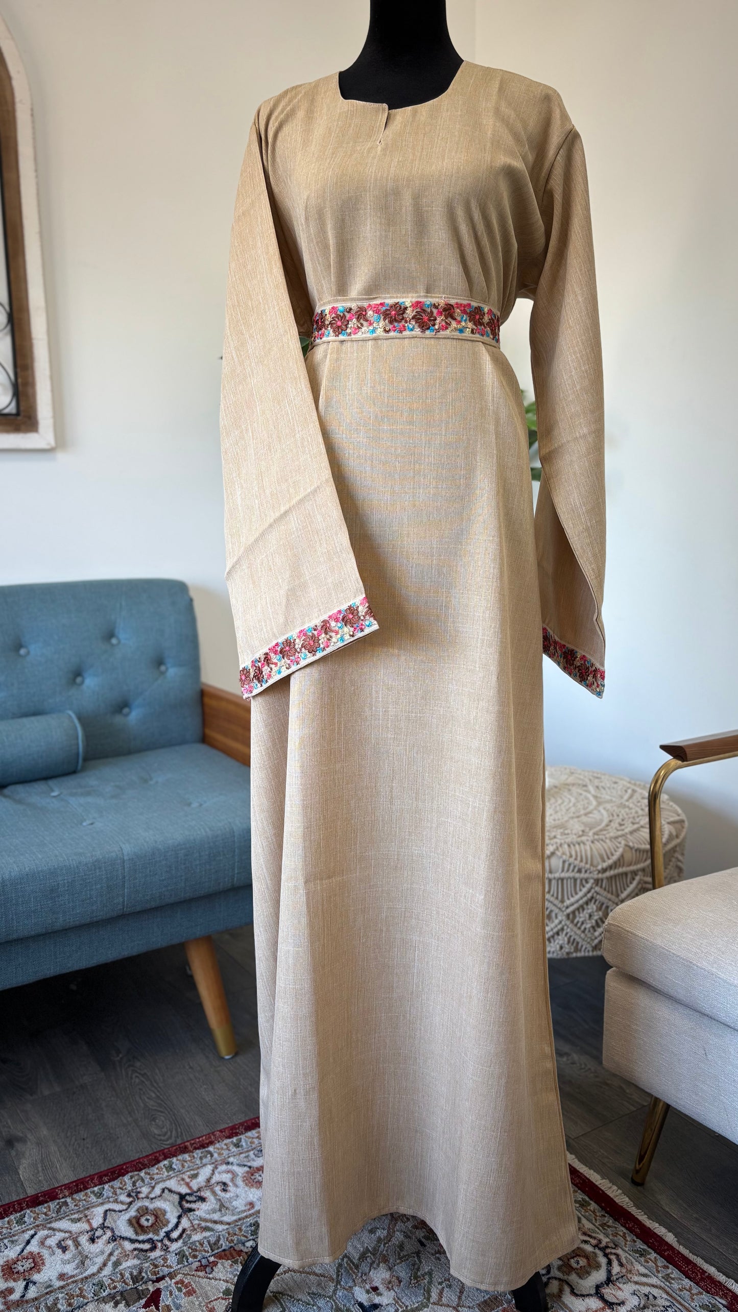Elegant Flower Abaya in Beige – Modest Dress - Acadia House
