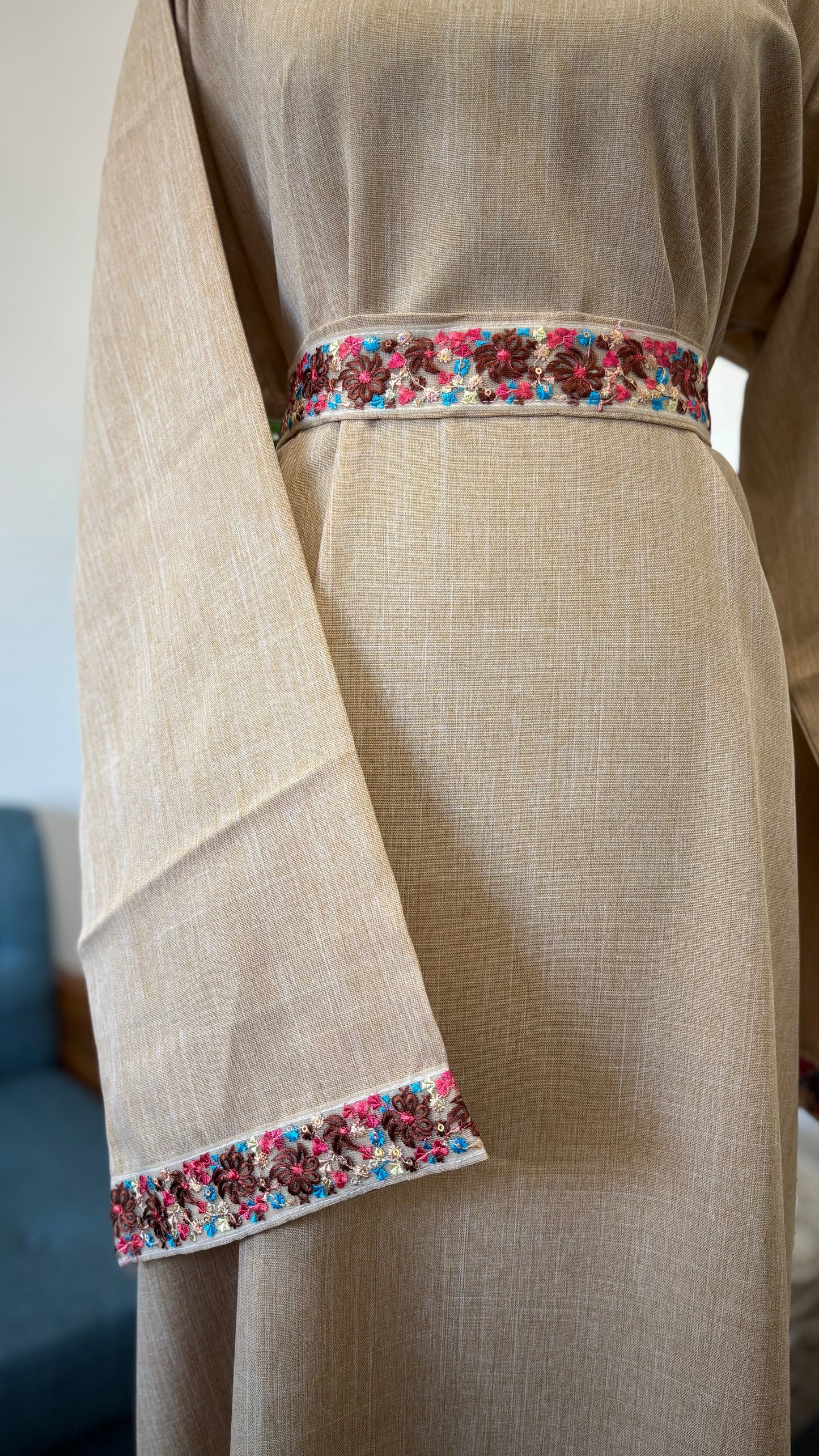 Elegant Flower Abaya in Beige – Modest Dress - Acadia House