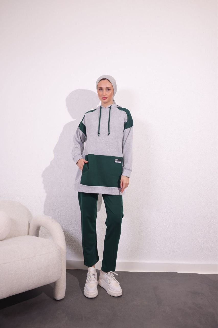 Women's Grey-Green Hoodie Training Suit - Acadia House