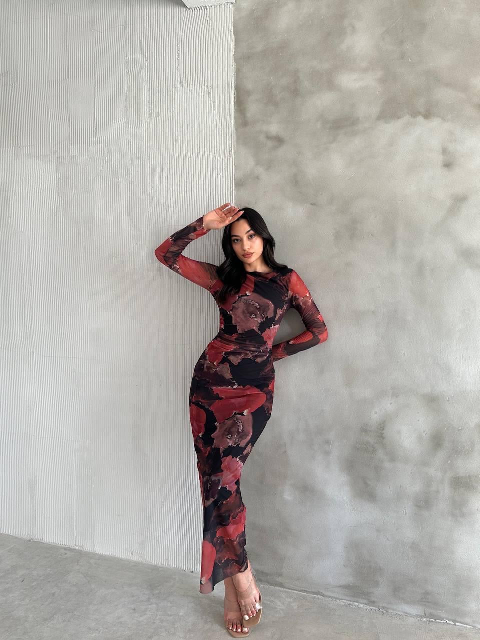 Floral Bodycon Dress - Elegant Bodycon Dress - Acadia House