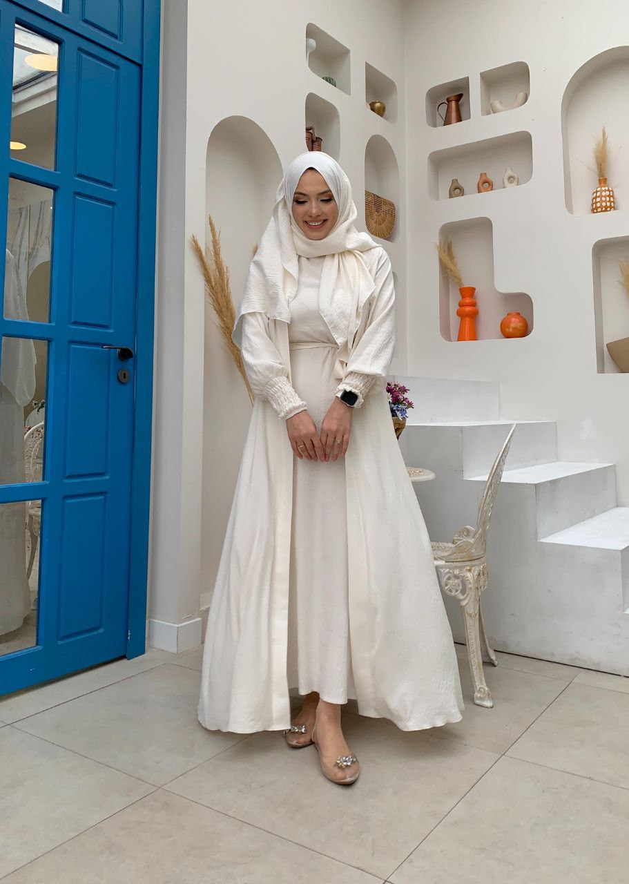 Elegant White Four-Piece Abaya Set - Acadia House