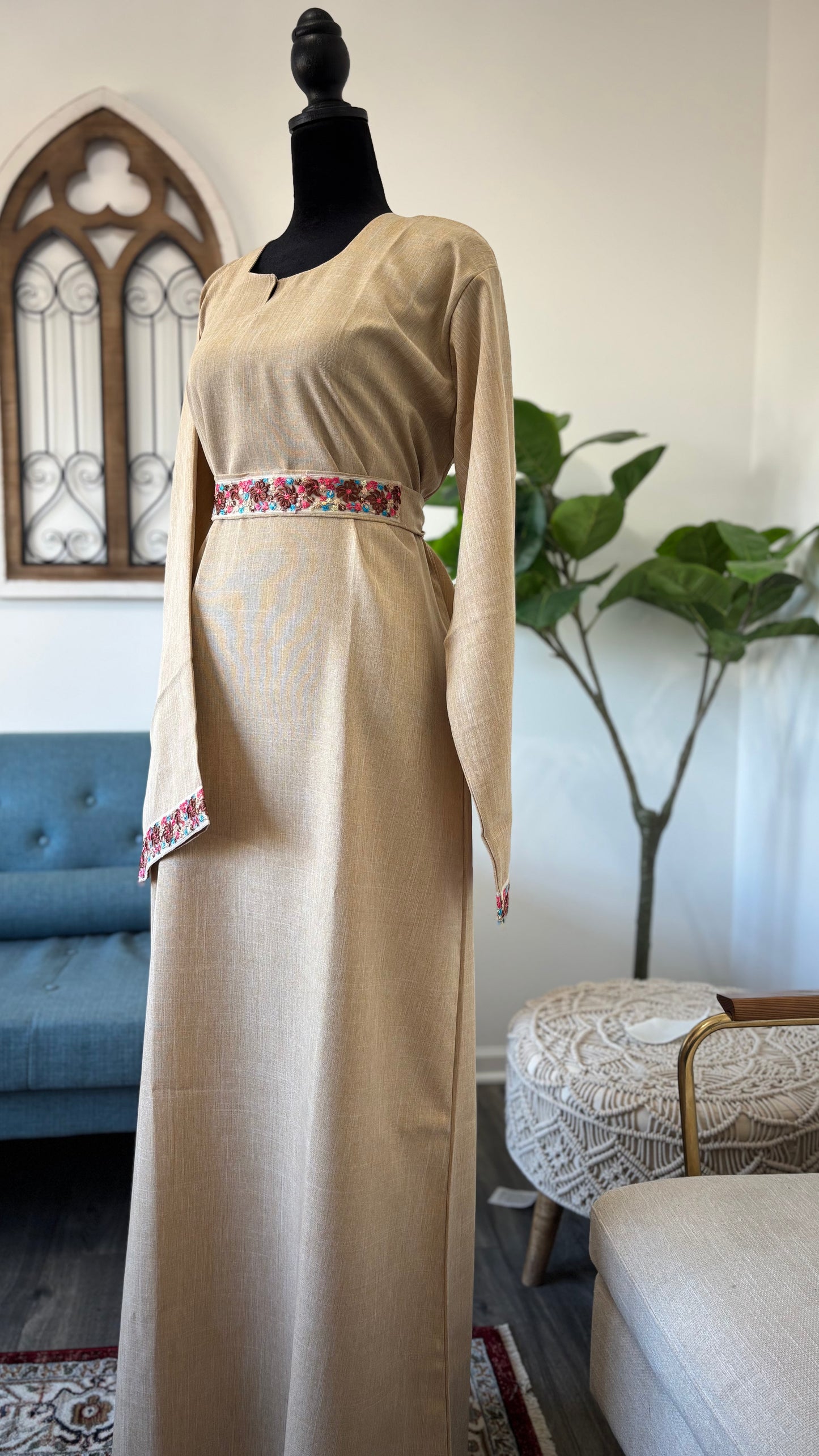 Elegant Flower Abaya in Beige – Modest Dress - Acadia House