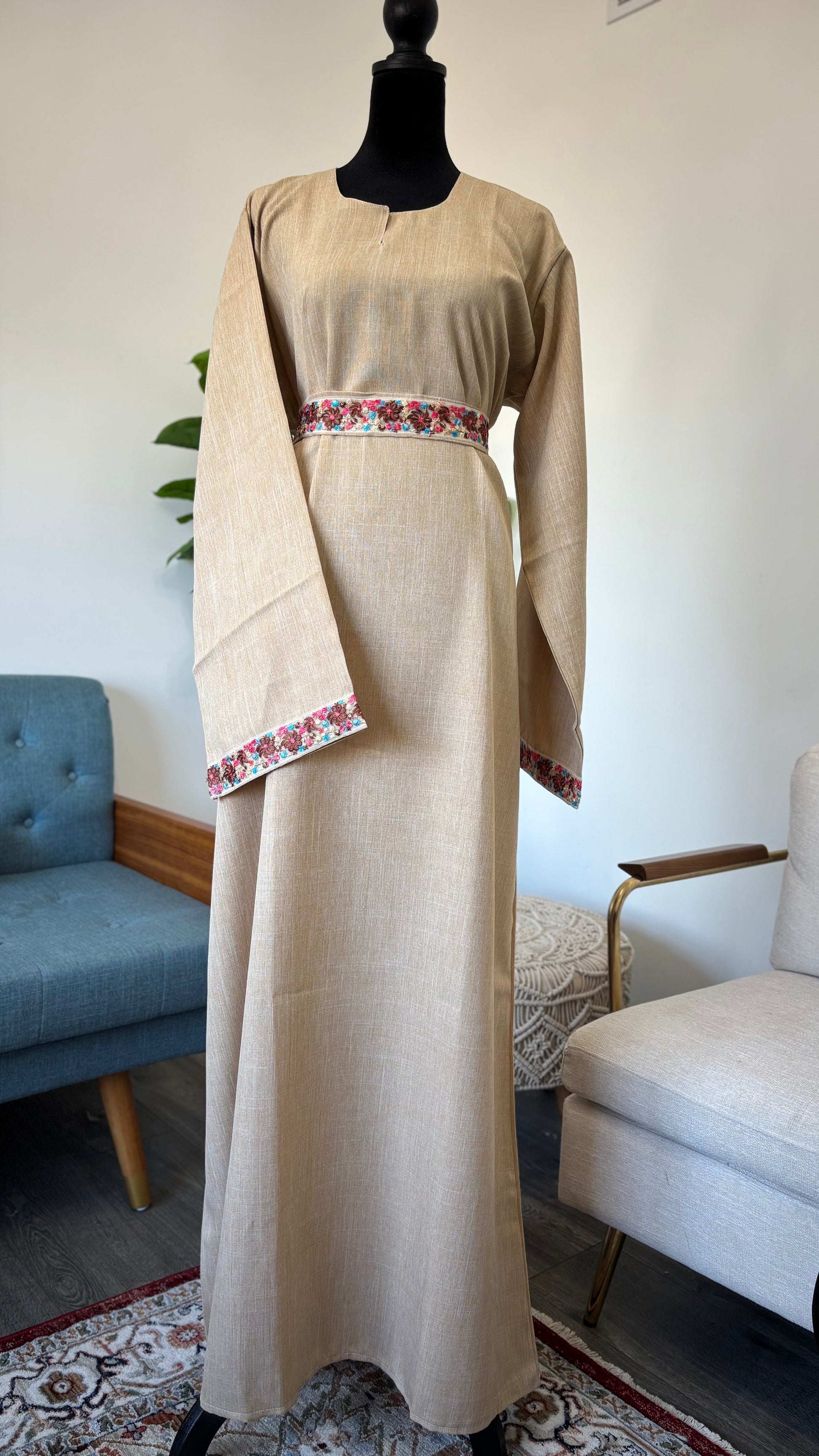 Elegant Flower Abaya in Beige – Modest Dress - Acadia House